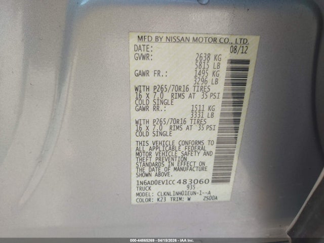 Продаж на аукціоні авто 2012 Nissan Frontier S, vin: 1N6AD0EV1CC483060, номер лоту: 44865269