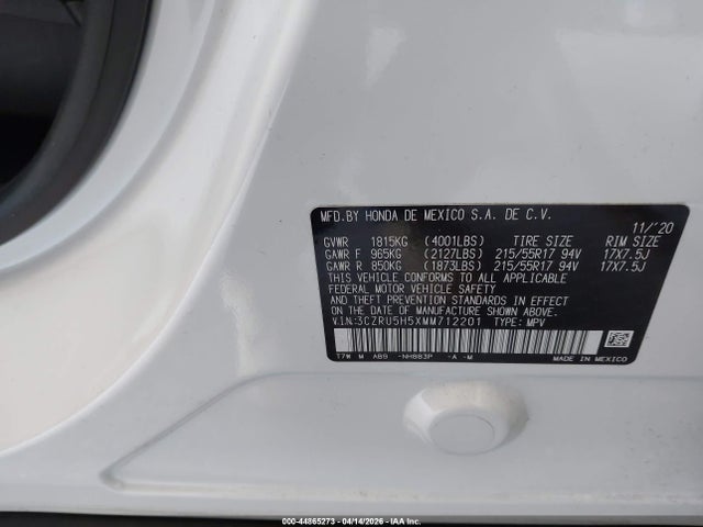 3CZRU5H5XMM712201 Honda Hr-v 2wd Ex