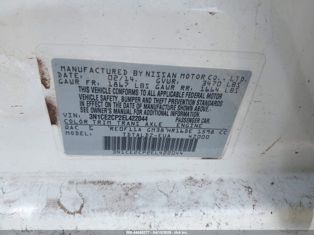 Nissan Versa Note S (sr)/s Plus/sv 2014 3N1CE2CP2EL422044 Image 9