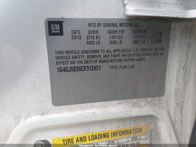 Продажа на аукционе авто 2012 Buick Lacrosse Touring Group, vin: 1G4GJ5E36CF312431, номер лота: 44865282