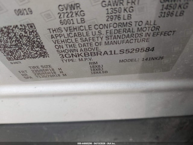 Продаж на аукціоні авто 2020 Chevrolet Blazer Fwd 1lt, vin: 3GNKBBRA1LS529584, номер лоту: 44865296