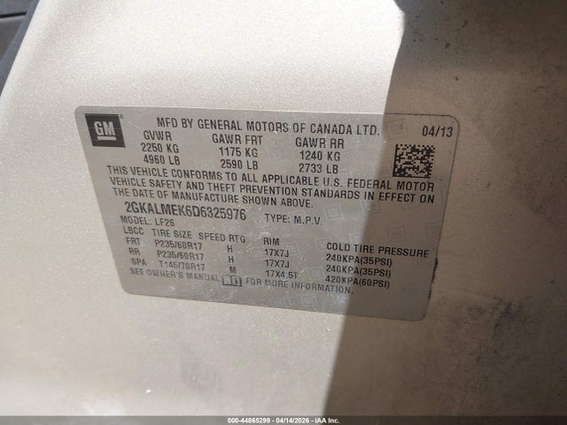 Продаж на аукціоні авто 2013 Gmc Terrain Sle-1, vin: 2GKALMEK6D6325976, номер лоту: 44865299