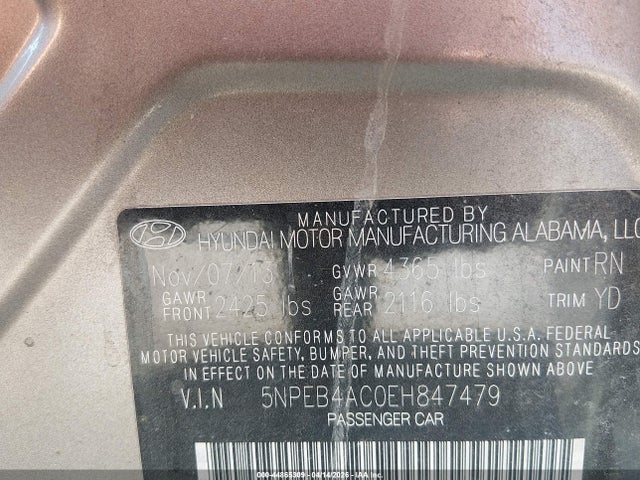 44865309 :رقم المزاد ، 5NPEB4AC0EH847479 vin ، 2014 Hyundai Sonata Gls مزاد بيع