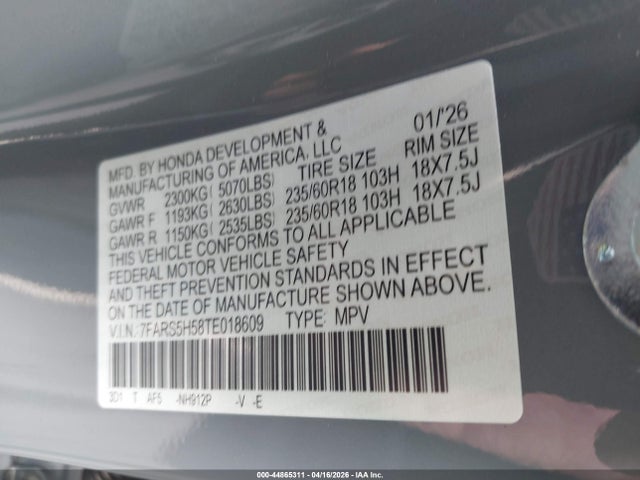 7FARS5H58TE018609 Honda Cr-v Hybrid 2wd Sport