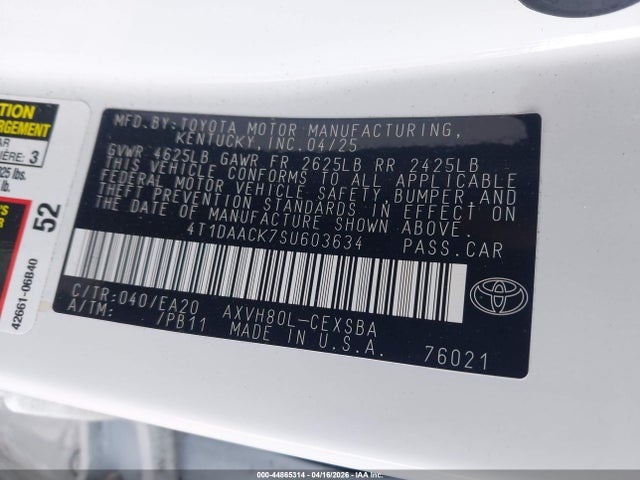 Продажа на аукционе авто 2025 Toyota Camry Se, vin: 4T1DAACK7SU603634, номер лота: 44865314
