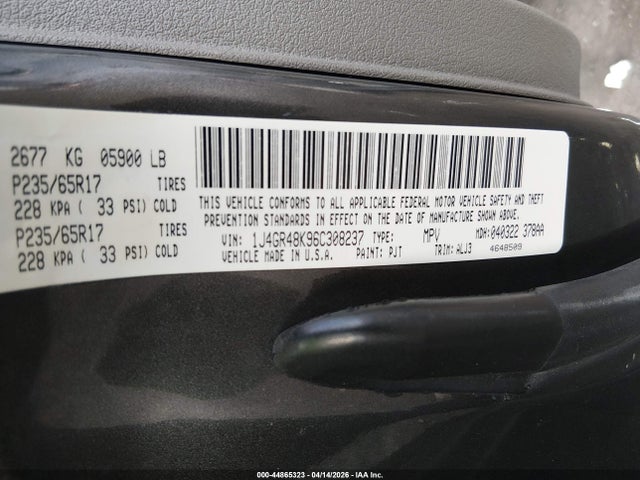 Aukcja sprzedaży 2006 Jeep Grand Cherokee Laredo, vin: 1J4GR48K96C308237, numer aukcji: 44865323