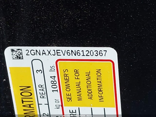 2022 Chevrolet Equinox Fwd 2fl მანქანა იყიდება აუქციონზე, vin: 2GNAXJEV6N6120367, აუქციონის ნომერი: 44865325