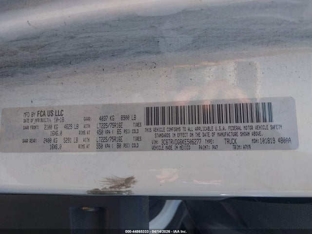 44865333 :رقم المزاد ، 3C6TRVDG6KE506277 vin ، 2019 Ram Promaster 2500 High Roof 159 Wb مزاد بيع