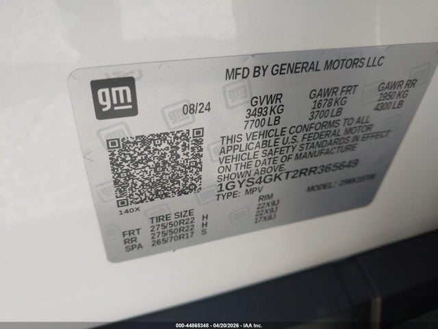 2024 Cadillac Escalade 4wd Sport Platinum მანქანა იყიდება აუქციონზე, vin: 1GYS4GKT2RR365649, აუქციონის ნომერი: 44865348