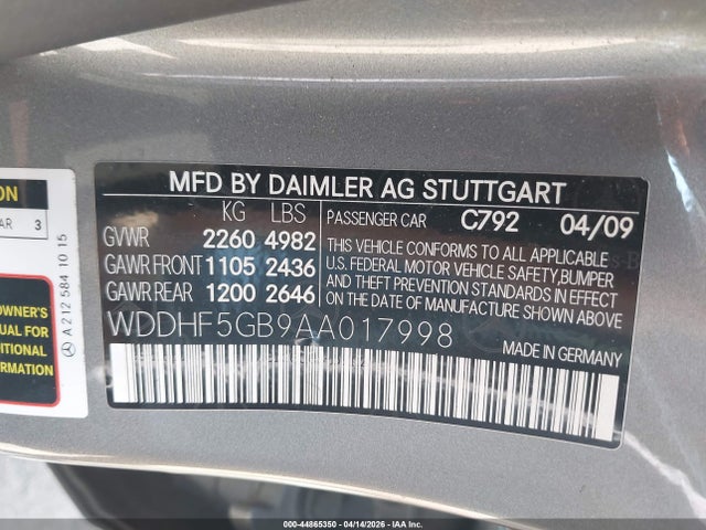 44865350 :رقم المزاد ، WDDHF5GB9AA017998 vin ، 2010 Mercedes-benz E 350 مزاد بيع