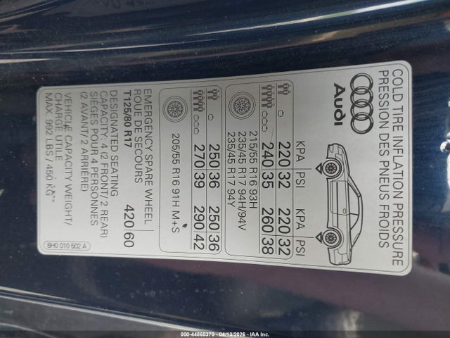 2006 Audi A4 1.8t მანქანა იყიდება აუქციონზე, vin: WAUAC48H26K001559, აუქციონის ნომერი: 44865370