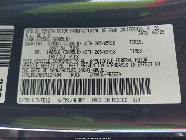 3TMLB5JN6SM127494 Toyota Tacoma
