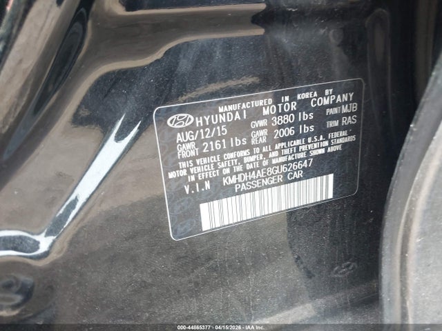 44865377 :رقم المزاد ، KMHDH4AE8GU626647 vin ، 2016 Hyundai Elantra Se مزاد بيع