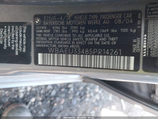 Aukcja sprzedaży 2005 Bmw 325xi, vin: WBAEU33485PR14261, numer aukcji: 44865382