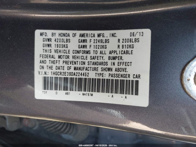 Aukcja sprzedaży 2013 Honda Accord Lx, vin: 1HGCR2E39DA224452, numer aukcji: 44865397