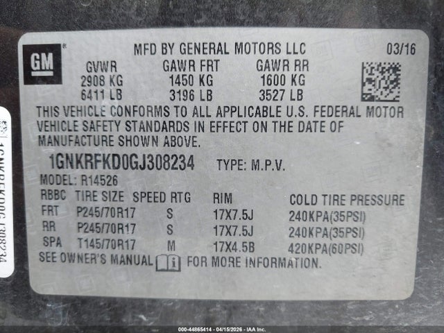 Chevrolet Traverse Ls 2016 1GNKRFKD0GJ308234 Image 9