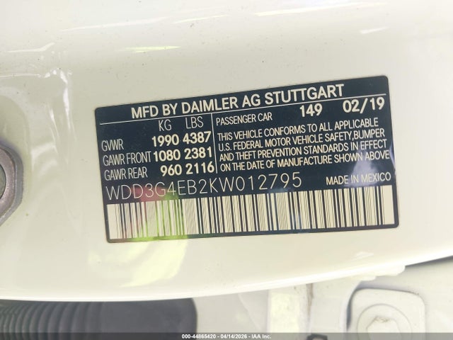 Aukcja sprzedaży 2019 Mercedes-benz A 220, vin: WDD3G4EB2KW012795, numer aukcji: 44865420