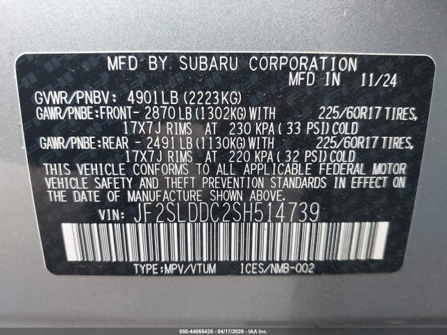 Aukcja sprzedaży 2025 Subaru Forester Premium, vin: JF2SLDDC2SH514739, numer aukcji: 44865425