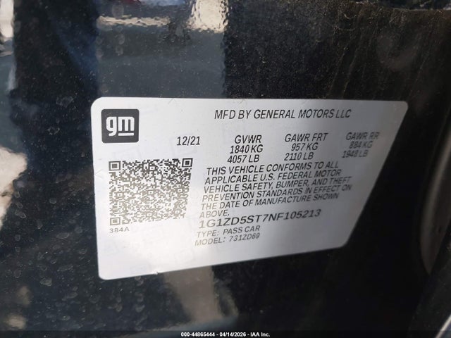 1G1ZD5ST7NF105213 Chevrolet Malibu Fwd Lt
