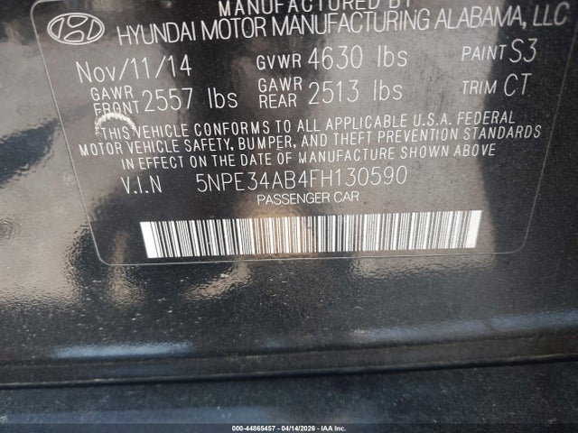 Продаж на аукціоні авто 2015 Hyundai Sonata Limited 2.0t, vin: 5NPE34AB4FH130590, номер лоту: 44865457