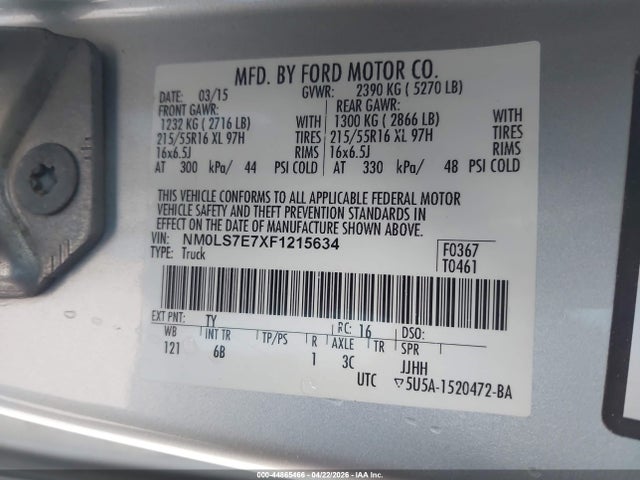 Продажа на аукционе авто 2015 Ford Transit Connect Xl, vin: NM0LS7E7XF1215634, номер лота: 44865466