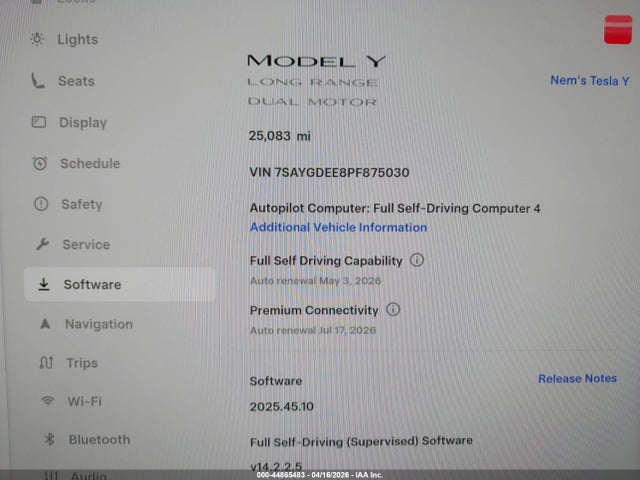 44865483 :رقم المزاد ، 7SAYGDEE8PF875030 vin ، 2023 Tesla Model Y Awd/long Range Dual Motor All-wheel Drive مزاد بيع