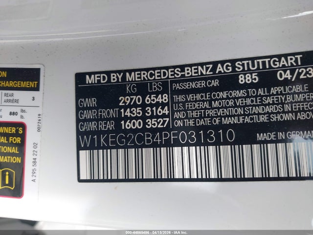 44865496 :رقم المزاد ، W1KEG2CB4PF031310 vin ، 2023 Mercedes-benz Eqe 500 4matic+ مزاد بيع