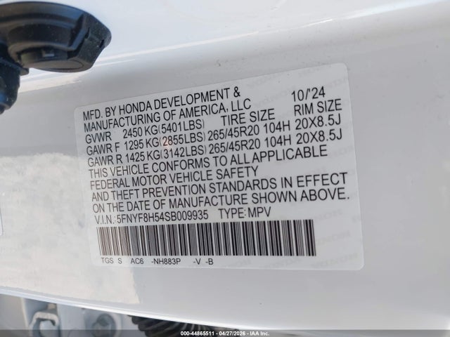 Продажа на аукционе авто 2025 Honda Passport Ex-l, vin: 5FNYF8H54SB009935, номер лота: 44865511