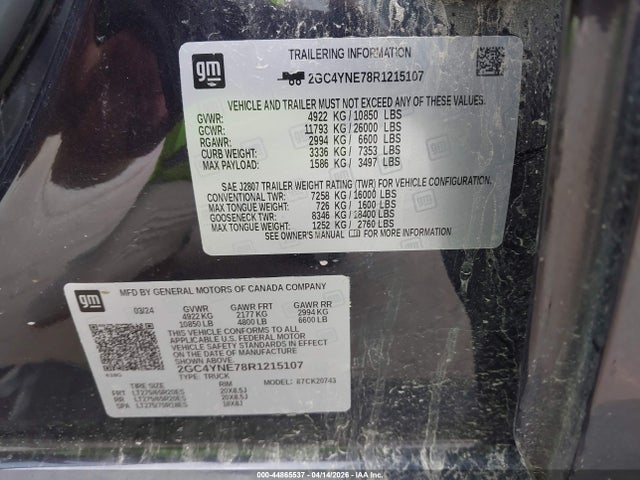 Продаж на аукціоні авто 2024 Chevrolet Silverado 2500hd 4wd  Standard Bed Lt, vin: 2GC4YNE78R1215107, номер лоту: 44865537
