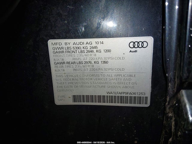 Aukcja sprzedaży 2015 Audi Q5 2.0t Premium, vin: WA1LFAFP9FA061253, numer aukcji: 44865544