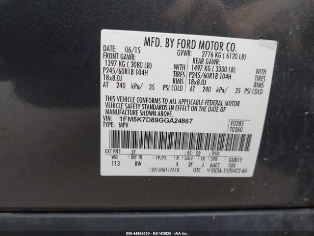 Aukcja sprzedaży 2016 Ford Explorer Xlt, vin: 1FM5K7D89GGA24867, numer aukcji: 44865550