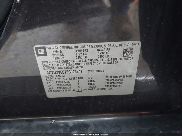 44865566 :رقم المزاد ، 3GTU2VEC7FG175247 vin ، 2015 Gmc Sierra 1500 Slt مزاد بيع
