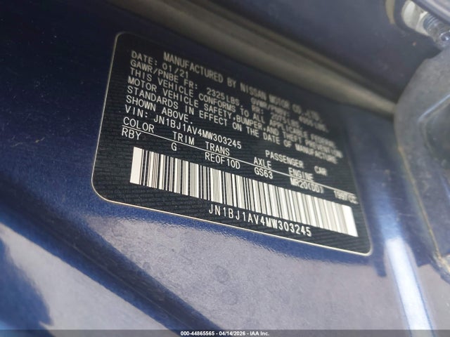 Aukcja sprzedaży 2021 Nissan Rogue Sport S Fwd Xtronic Cvt, vin: JN1BJ1AV4MW303245, numer aukcji: 44865565