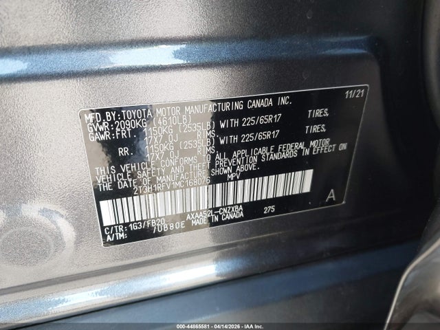 44865581 :رقم المزاد ، 2T3H1RFV1MC168076 vin ، 2021 Toyota Rav4 Le مزاد بيع