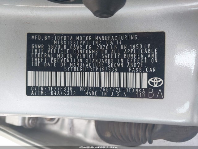 Toyota COROLLA LE 2015 5YFBURHE3FP197536 Image 9
