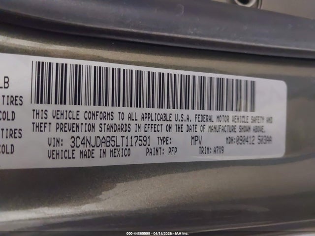 44865598 :رقم المزاد ، 3C4NJDAB5LT117591 vin ، 2020 Jeep Compass Sport 4x4 مزاد بيع