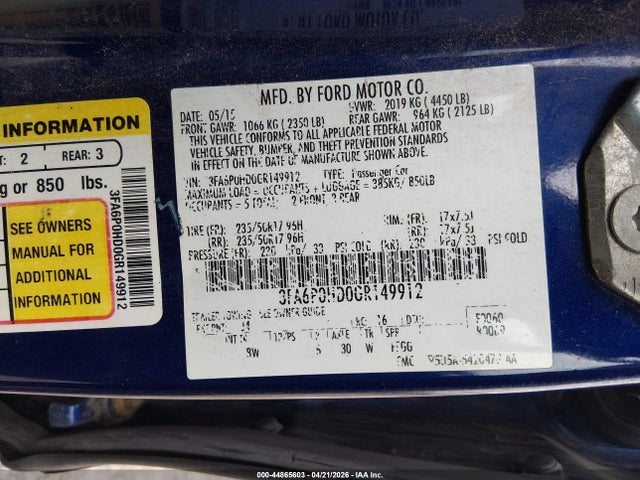 44865603 :رقم المزاد ، 3FA6P0HD0GR149912 vin ، 2016 Ford Fusion Se مزاد بيع