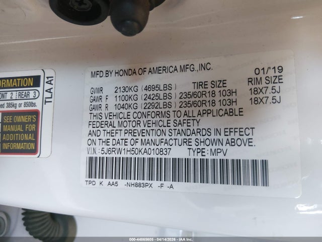 5J6RW1H50KA010837 Honda CR-V EX