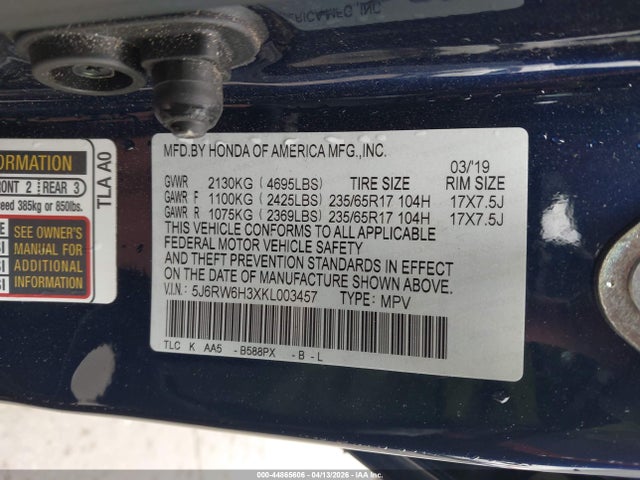 5J6RW6H3XKL003457 Honda CR-V LX