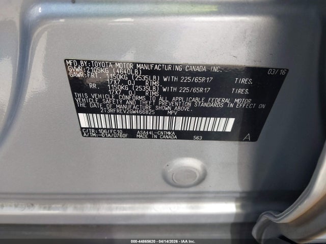 2T3RFREV2GW466825 Toyota Rav4 Xle