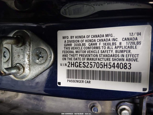 Продажа на аукционе авто 2005 Honda Civic Ex, vin: 2HGES25705H544083, номер лота: 44865625