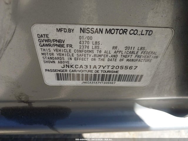 Aukcja sprzedaży 2000 Infiniti I30 Luxury/touring, vin: JNKCA31A7YT205567, numer aukcji: 44865632