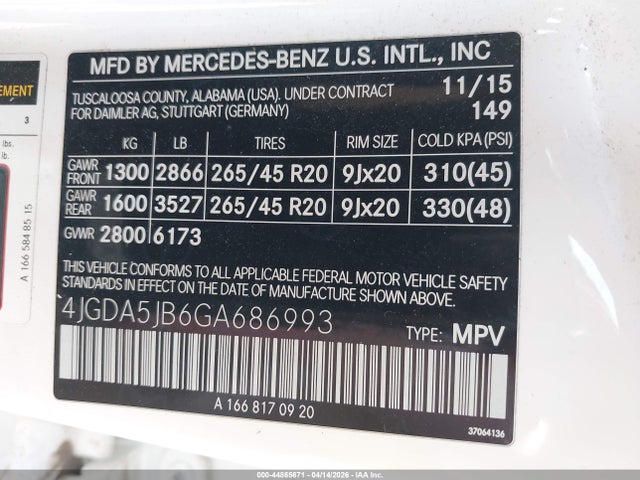 4JGDA5JB6GA686993 Mercedes-Benz GLE 350