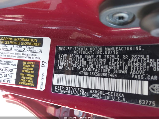4T1BF1FK5HU661464 Toyota CAMRY SE