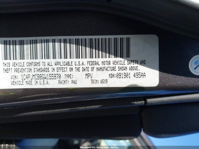 44865703 :رقم المزاد ، 1C4PJMCB8GW155970 vin ، 2016 Jeep Cherokee Latitude مزاد بيع