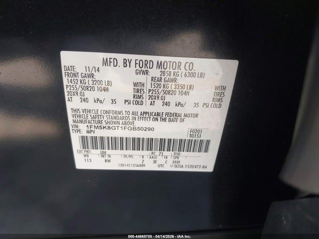 1FM5K8GT1FGB50290 Ford EXPLORER SPORT