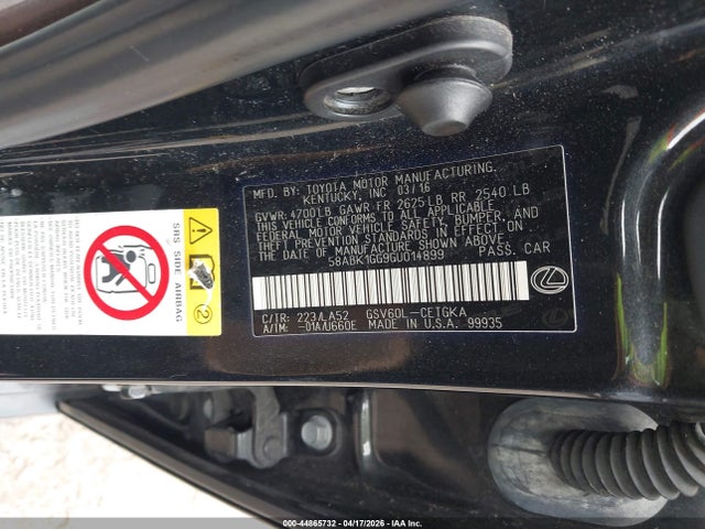 Продаж на аукціоні авто 2016 Lexus Es 350, vin: 58ABK1GG9GU014899, номер лоту: 44865732
