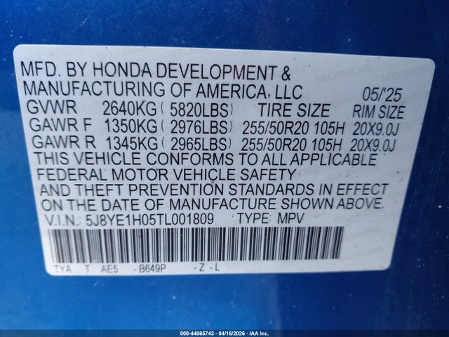 2026 Acura Mdx A-spec მანქანა იყიდება აუქციონზე, vin: 5J8YE1H05TL001809, აუქციონის ნომერი: 44865743