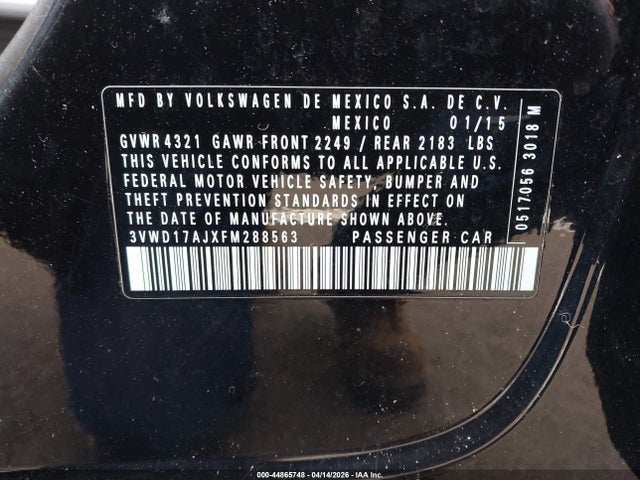 3VWD17AJXFM288563 Volkswagen Jetta 1.8t Se