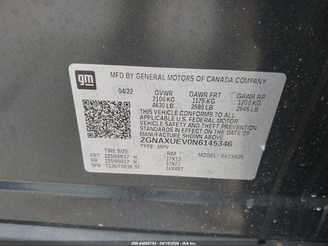 2GNAXUEV0N6145346 Chevrolet Equinox Awd Lt